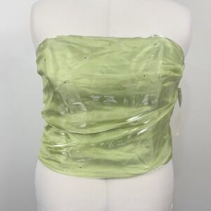 Vintage Y2K Fiesta Corset Tube Top Women XL Green Fairy Iridescent Rave Festival